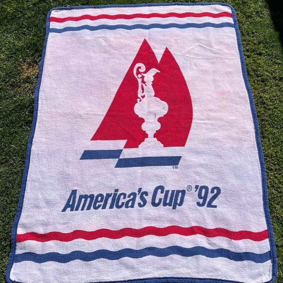 Vintage America’s Cup 1992 Commemorative Woven Throw Blanket 47x63 FLAWED - Picture 1 of 14